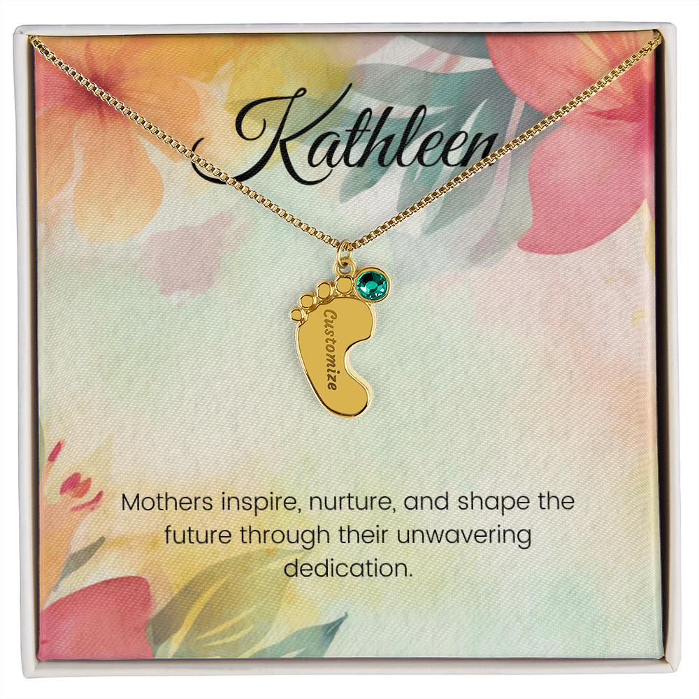 Engraved Baby Feet Necklace with Birthstone – Mothers Who Inspire, Nurture & Shape Futures | Gift for New Moms & Moms-to-Be