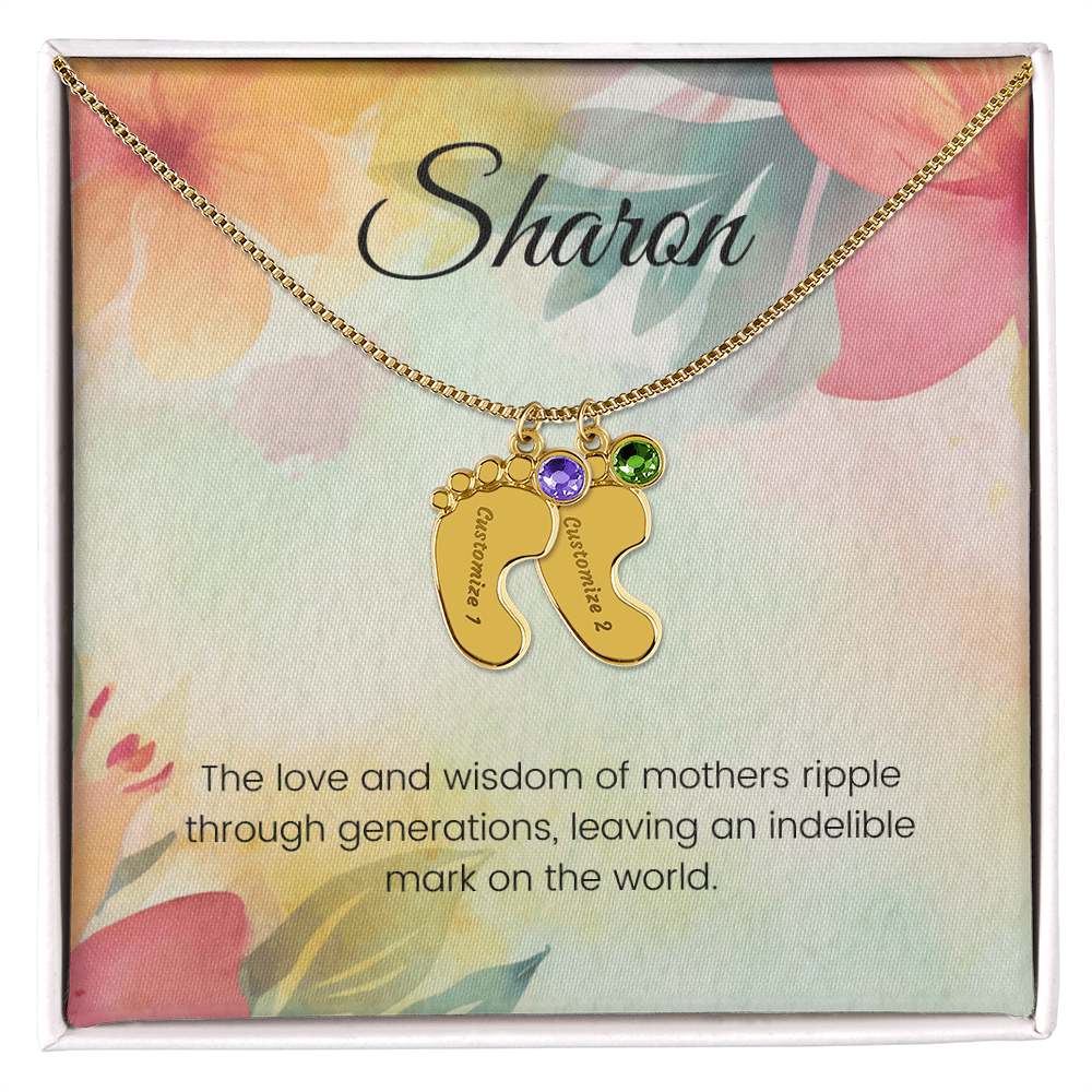 Engraved Baby Feet Necklace with Birthstone – A Mother's Love Ripples Through Generations | Ideal Gift for New Moms