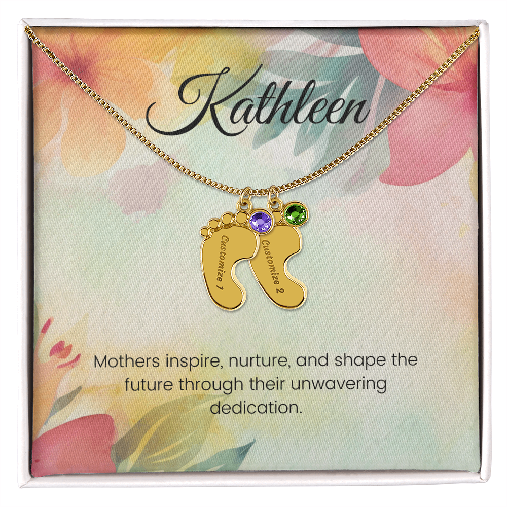Engraved Baby Feet Necklace with Birthstone – Mothers Who Inspire, Nurture & Shape Futures | Gift for New Moms & Moms-to-Be