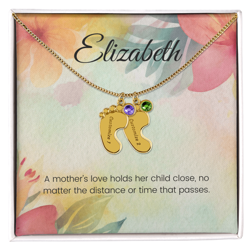 Engraved Baby Feet Necklace with Birthstone – A Mother's Love Holds Her Child Close, Always | Perfect Gift for New Moms