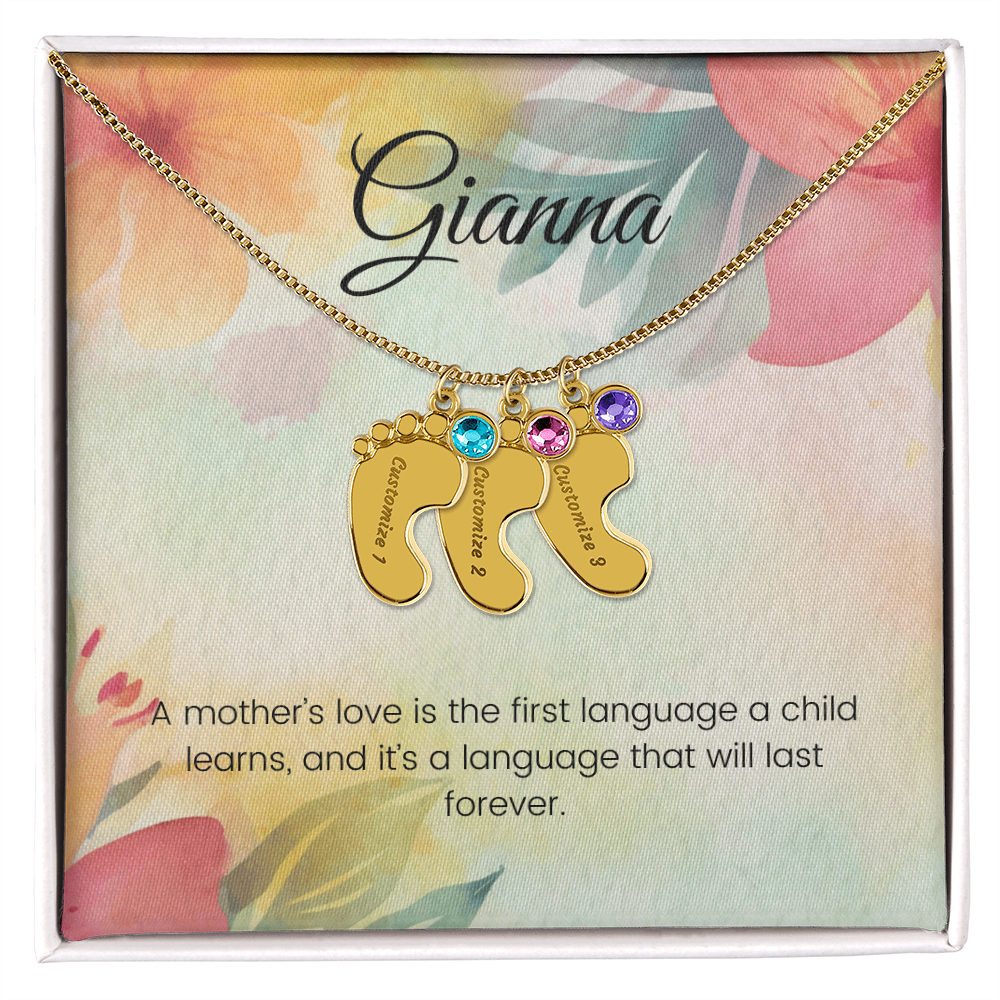 Engraved Baby Feet Necklace with Birthstone – A Mother's Love: The First Language of the Heart | Perfect Gift for New Moms