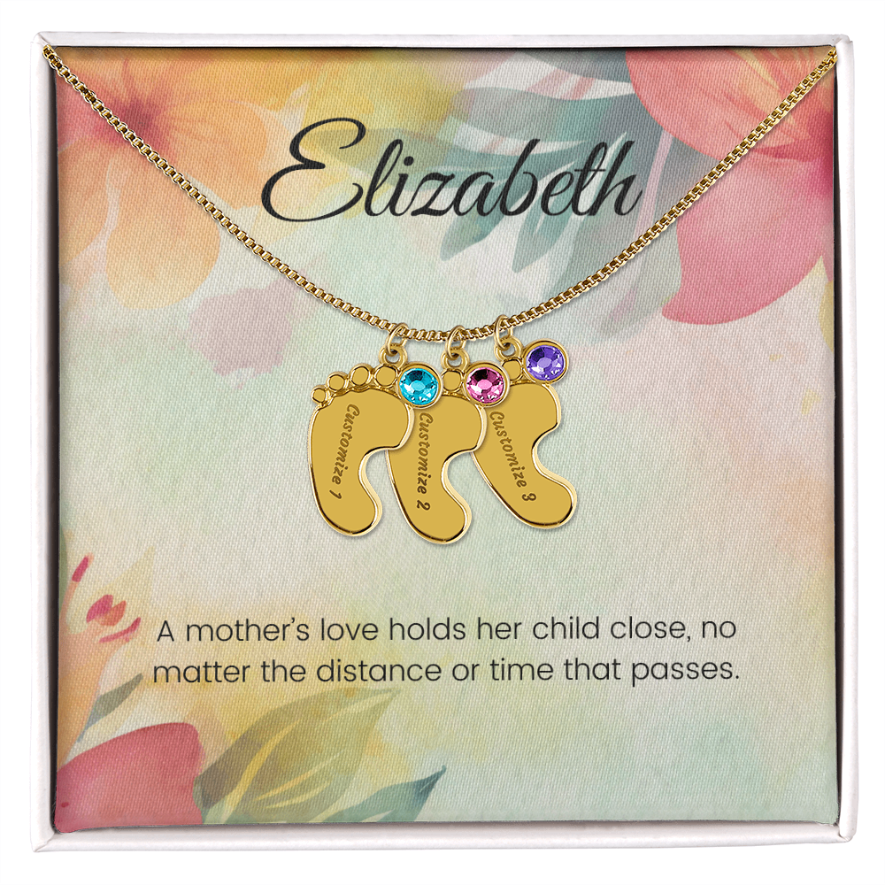 Engraved Baby Feet Necklace with Birthstone – A Mother's Love Holds Her Child Close, Always | Perfect Gift for New Moms