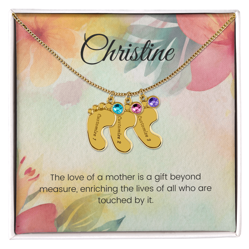 Engraved Baby Feet Necklace with Birthstone – A Mother's Love: A Gift Beyond Measure | Ideal Gift for New Moms