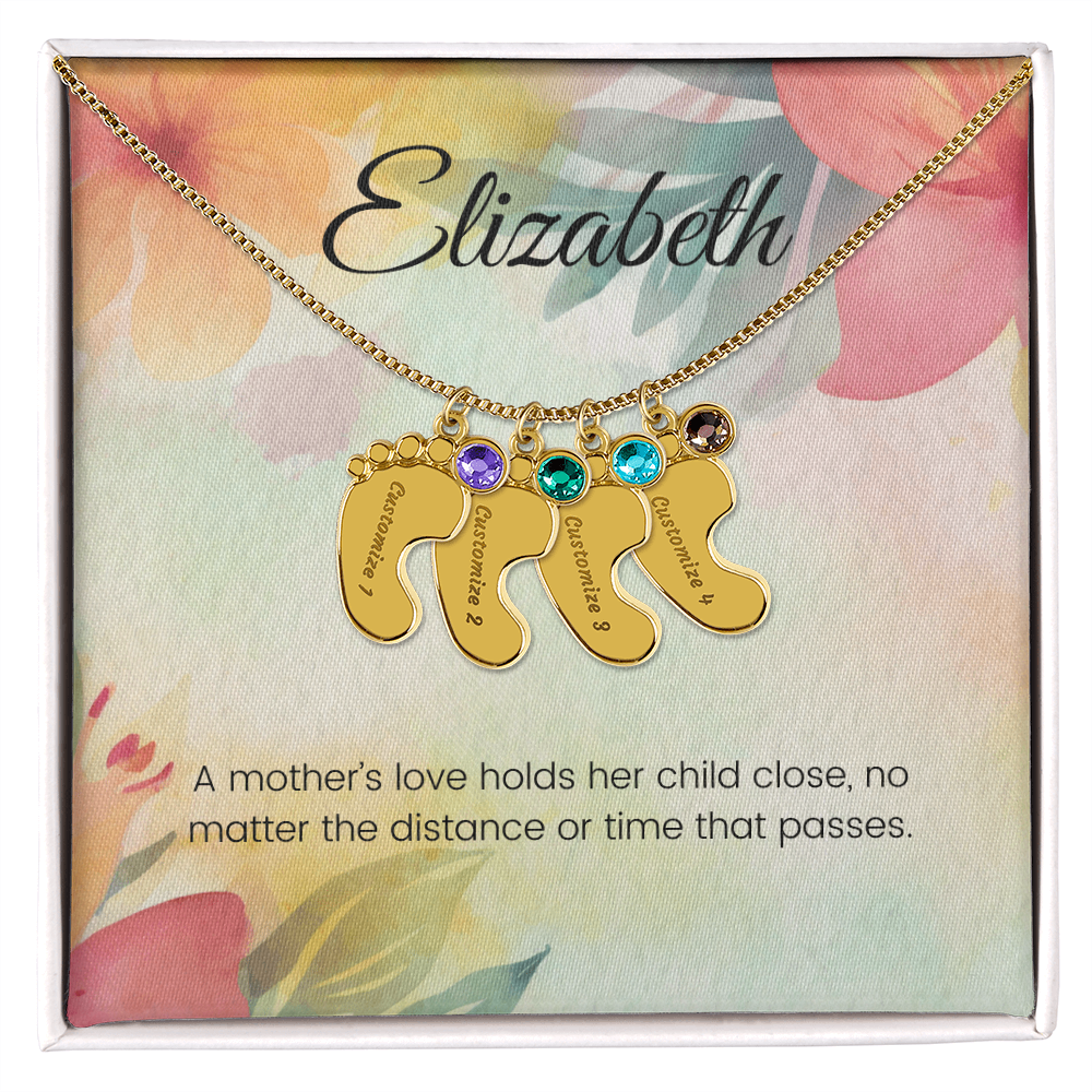 Engraved Baby Feet Necklace with Birthstone – A Mother's Love Holds Her Child Close, Always | Perfect Gift for New Moms