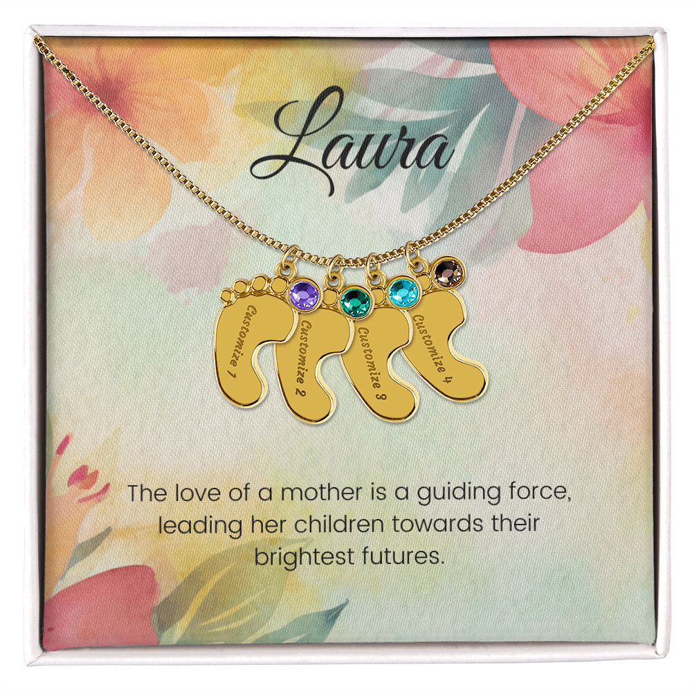 Engraved Baby Feet Necklace with Birthstone – Guiding Force of a Mother's Love | Perfect Gift for New Moms & Moms-to-Be