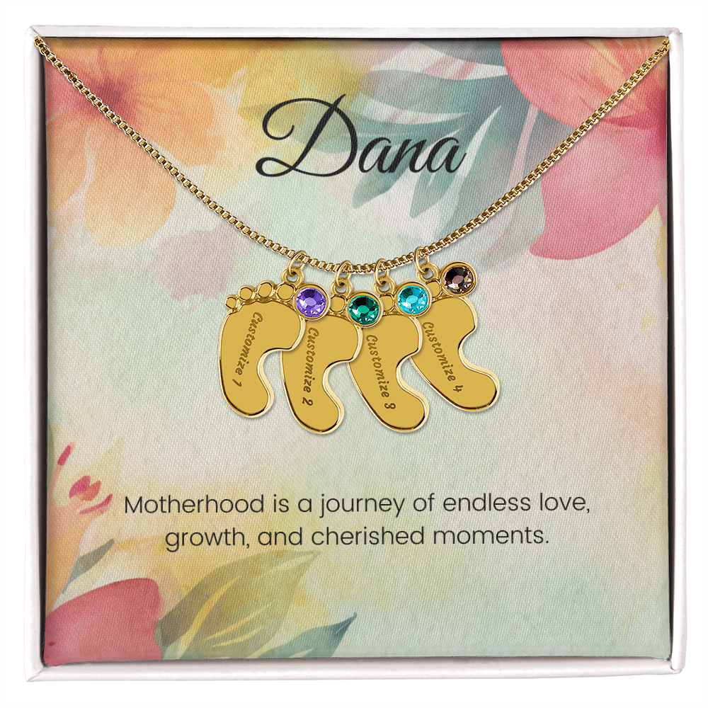 Engraved Baby Feet Necklace with Birthstone – Journey of Love & Cherished Moments | Perfect Gift for New Moms