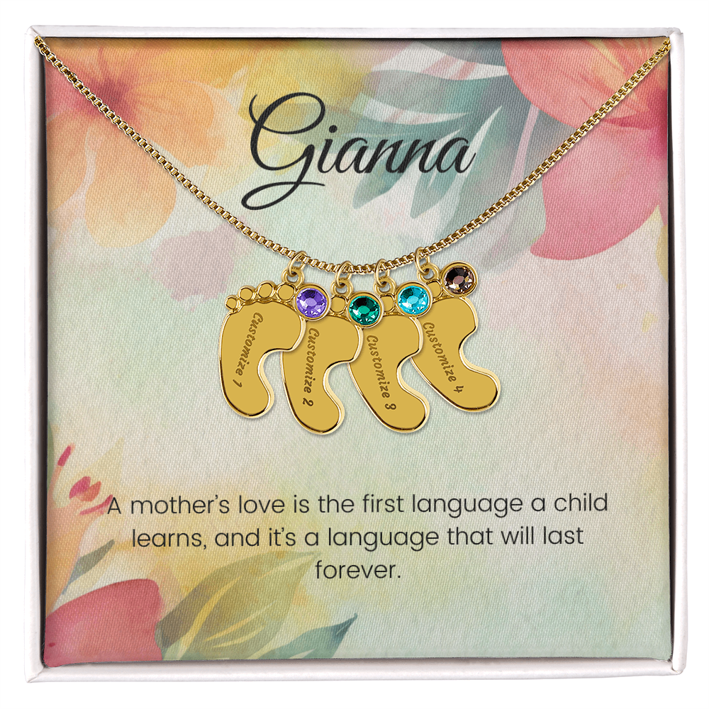 Engraved Baby Feet Necklace with Birthstone – A Mother's Love: The First Language of the Heart | Perfect Gift for New Moms