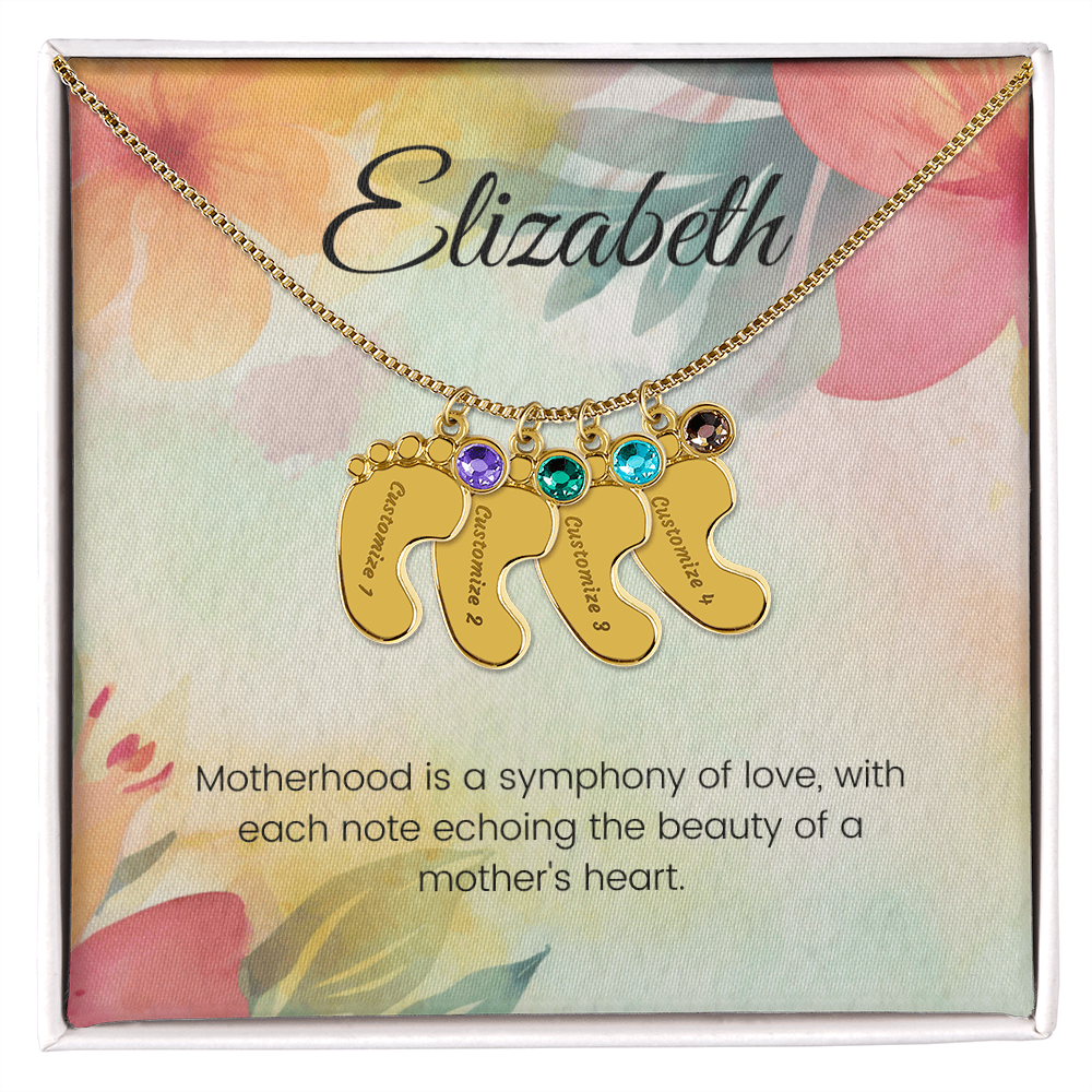 Engraved Baby Feet Necklace with Birthstone – A Symphony of Love: Beauty of a Mother's Heart | Perfect Gift for New Moms