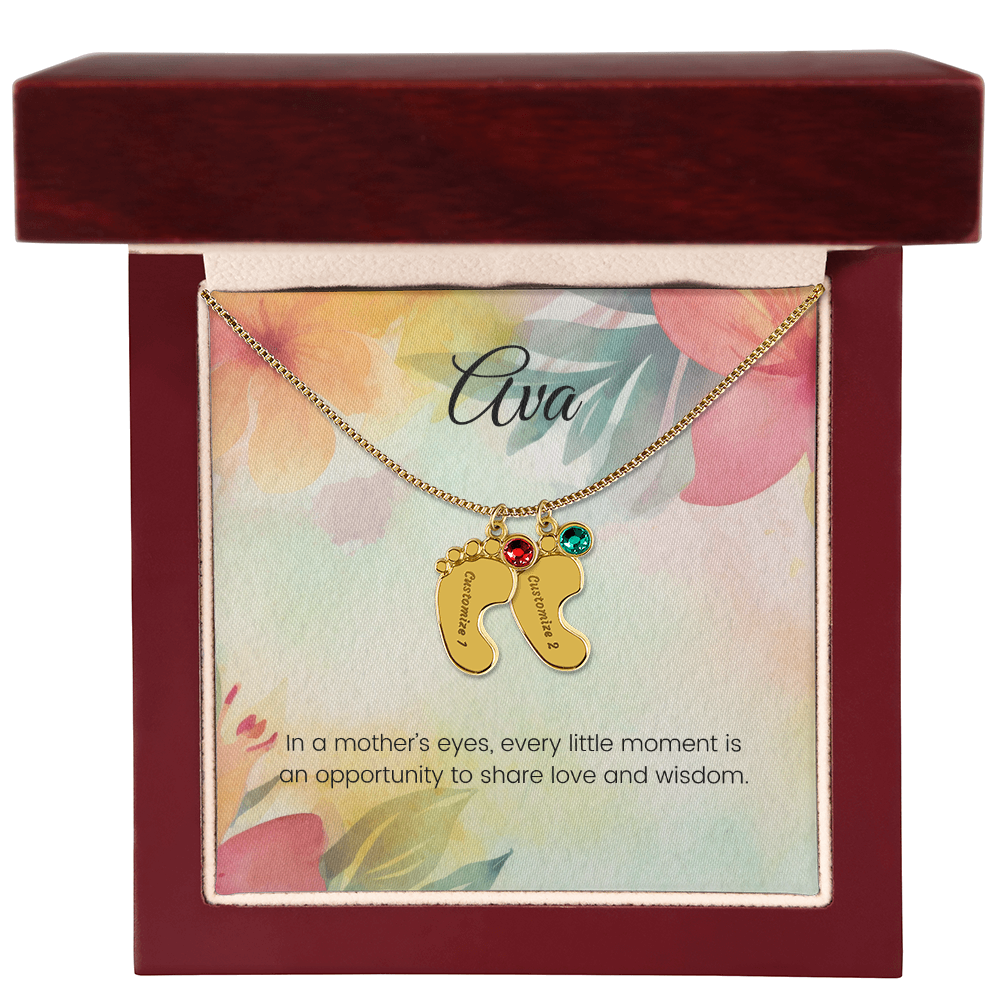 Engraved Baby Feet Necklace with Birthstone – Every Moment in a Mother's Eyes is Full of Love & Wisdom | Perfect Gift for New Moms