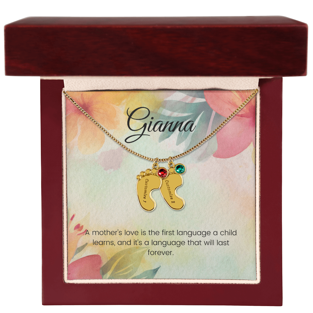 Engraved Baby Feet Necklace with Birthstone – A Mother's Love: The First Language of the Heart | Perfect Gift for New Moms