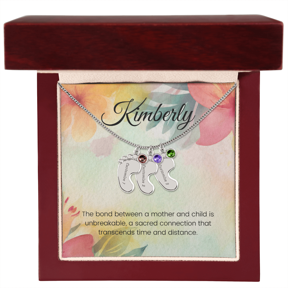 Engraved Baby Feet Necklace with Birthstone – Unbreakable Bond of Mother & Child | Gift for New Moms & Moms-to-Be