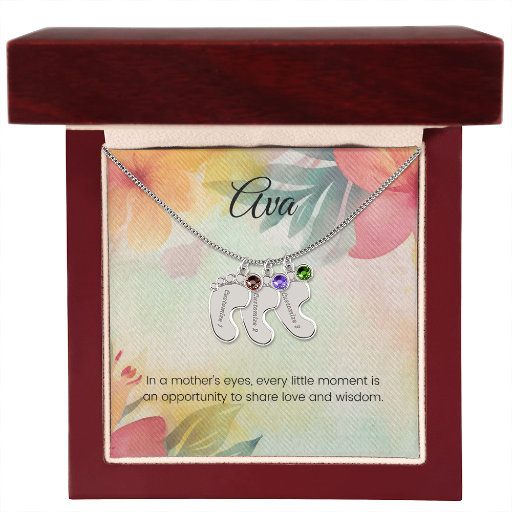 Engraved Baby Feet Necklace with Birthstone – Every Moment in a Mother's Eyes is Full of Love & Wisdom | Perfect Gift for New Moms