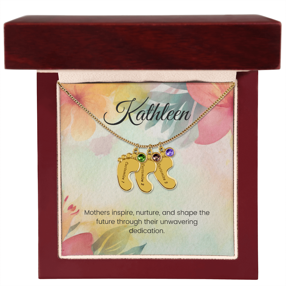 Engraved Baby Feet Necklace with Birthstone – Mothers Who Inspire, Nurture & Shape Futures | Gift for New Moms & Moms-to-Be
