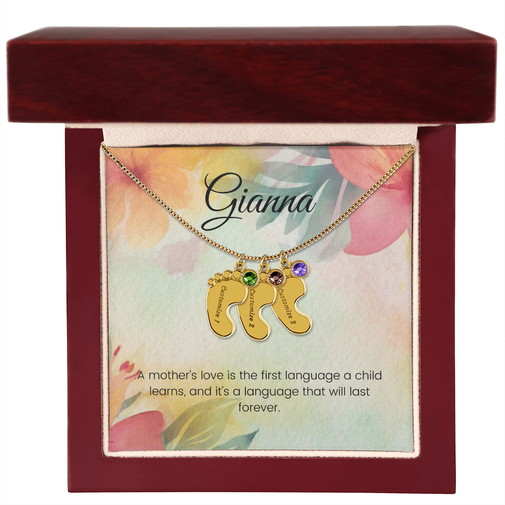 Engraved Baby Feet Necklace with Birthstone – A Mother's Love: The First Language of the Heart | Perfect Gift for New Moms