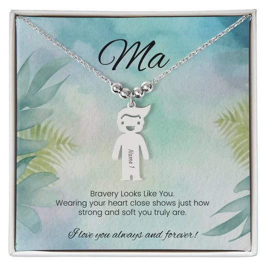 Bravery Looks Like You - Engraved Kids Charm Necklace for Mom or Caregiver