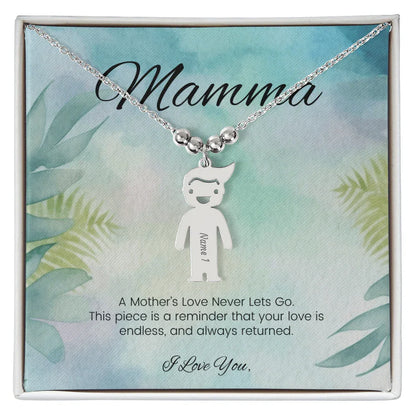 A Mother's Love Never Lets Go - Engraved Kids Charm Necklace for Grandma or Caregiver