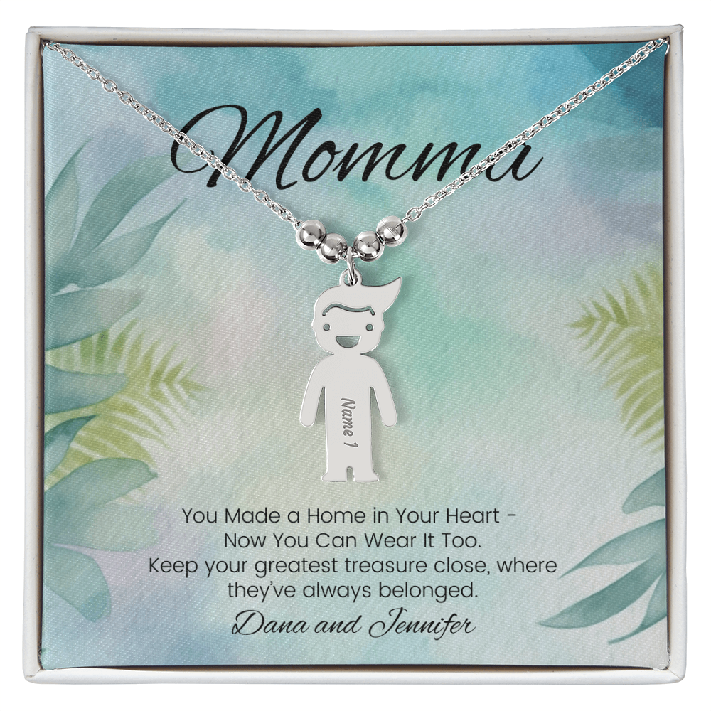 Custom necklace with kids’ names – engraved with message “You Made a Home in Your Heart”