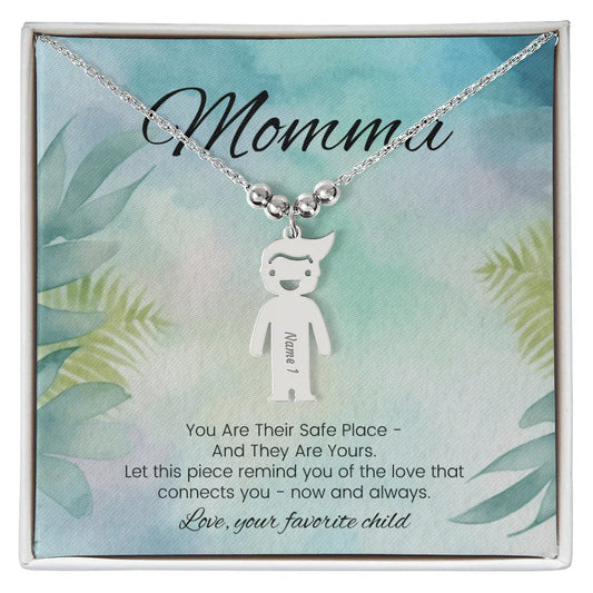 You Are Their Safe Place - Engraved Kids Charm Necklace for Mom or Grandma