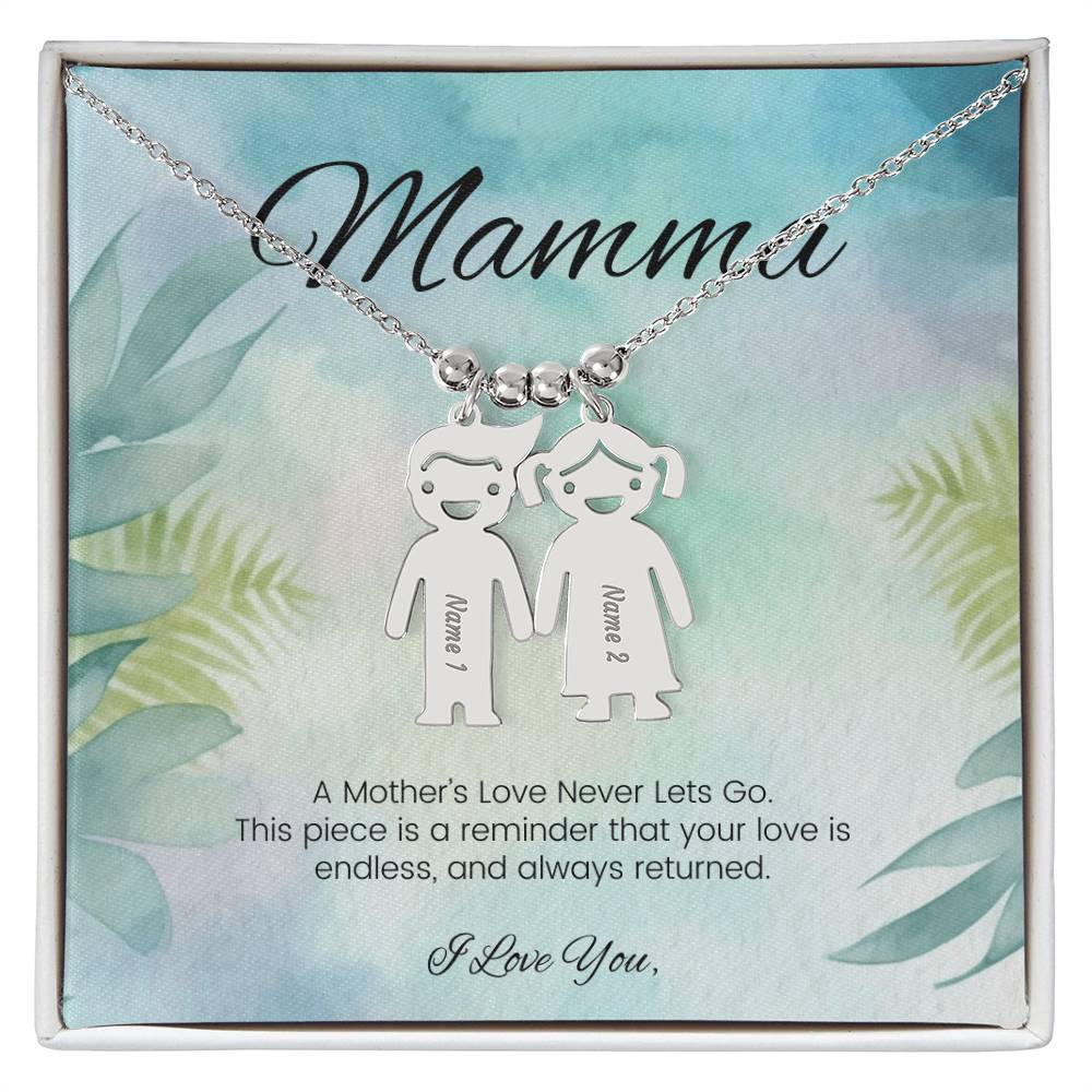 A mother’s love never lets go engraved kids charm necklace custom gift for mom or grandma - MySisterIsASurvivor