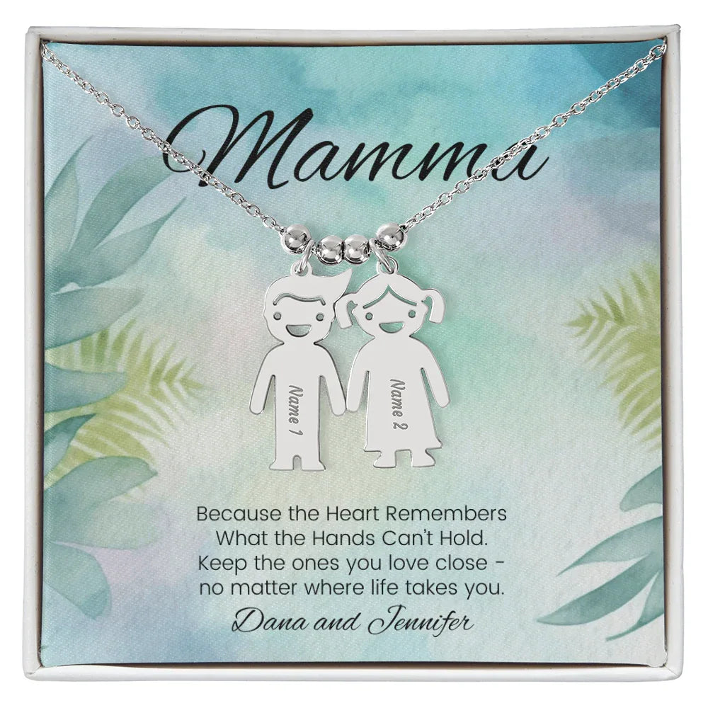 Because The Heart Remembers - Engraved Kids Charm Necklace for Mom or Grandma