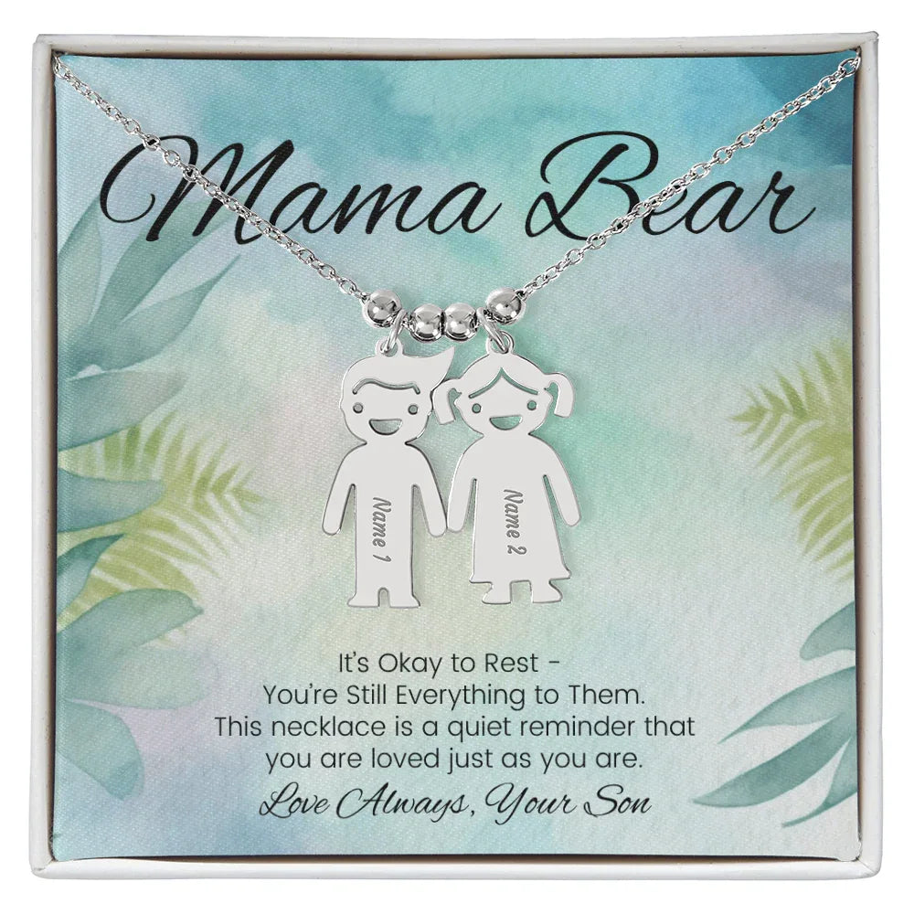 It's Okay To Rest - Engraved Kids Charm Necklace for Mom or Caregiver