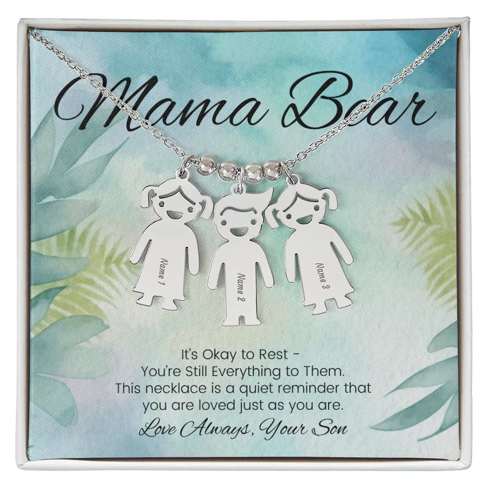 It's Okay To Rest - Engraved Kids Charm Necklace for Mom or Caregiver