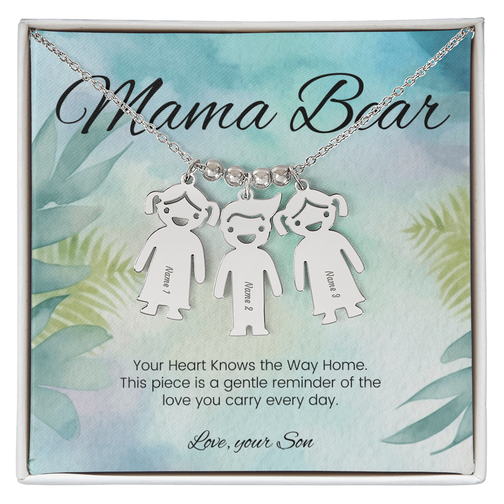 Custom keepsake necklace – engraved kids name charm saying “Your Heart Knows The Way Home”