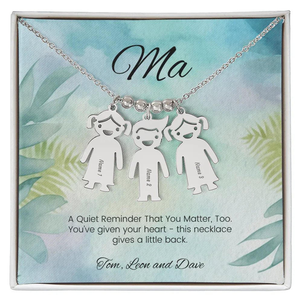 A Quiet Reminder - Engraved Kids Charm Necklace for Mom or Grandma