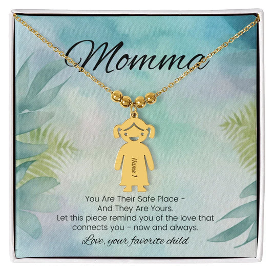 You Are Their Safe Place - Engraved Kids Charm Necklace for Mom or Grandma