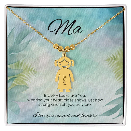 Bravery Looks Like You - Engraved Kids Charm Necklace for Mom or Caregiver