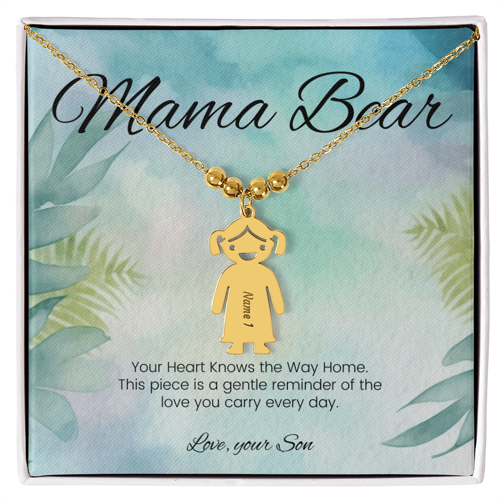 Custom keepsake necklace – engraved kids name charm saying “Your Heart Knows The Way Home”