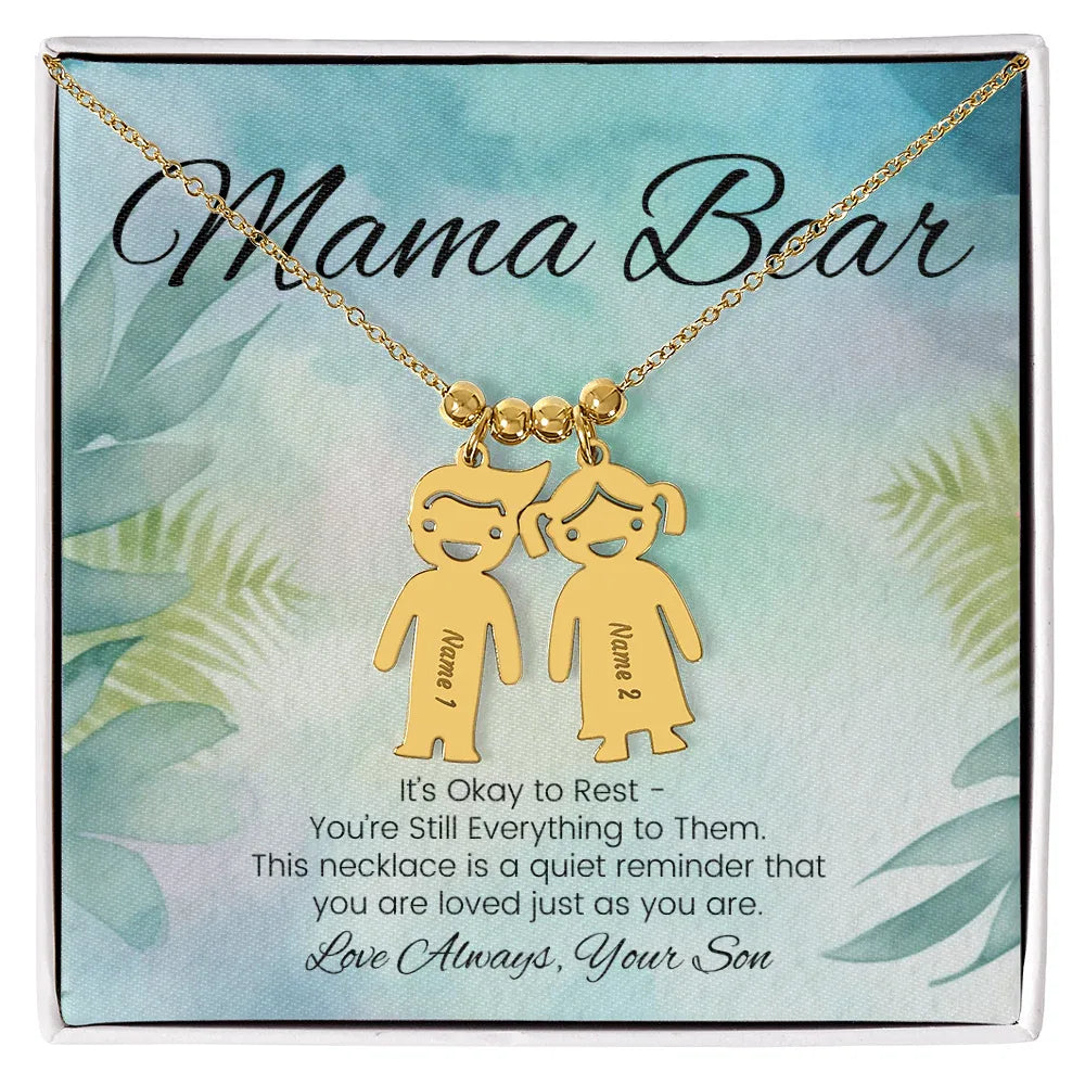 It's Okay To Rest - Engraved Kids Charm Necklace for Mom or Caregiver