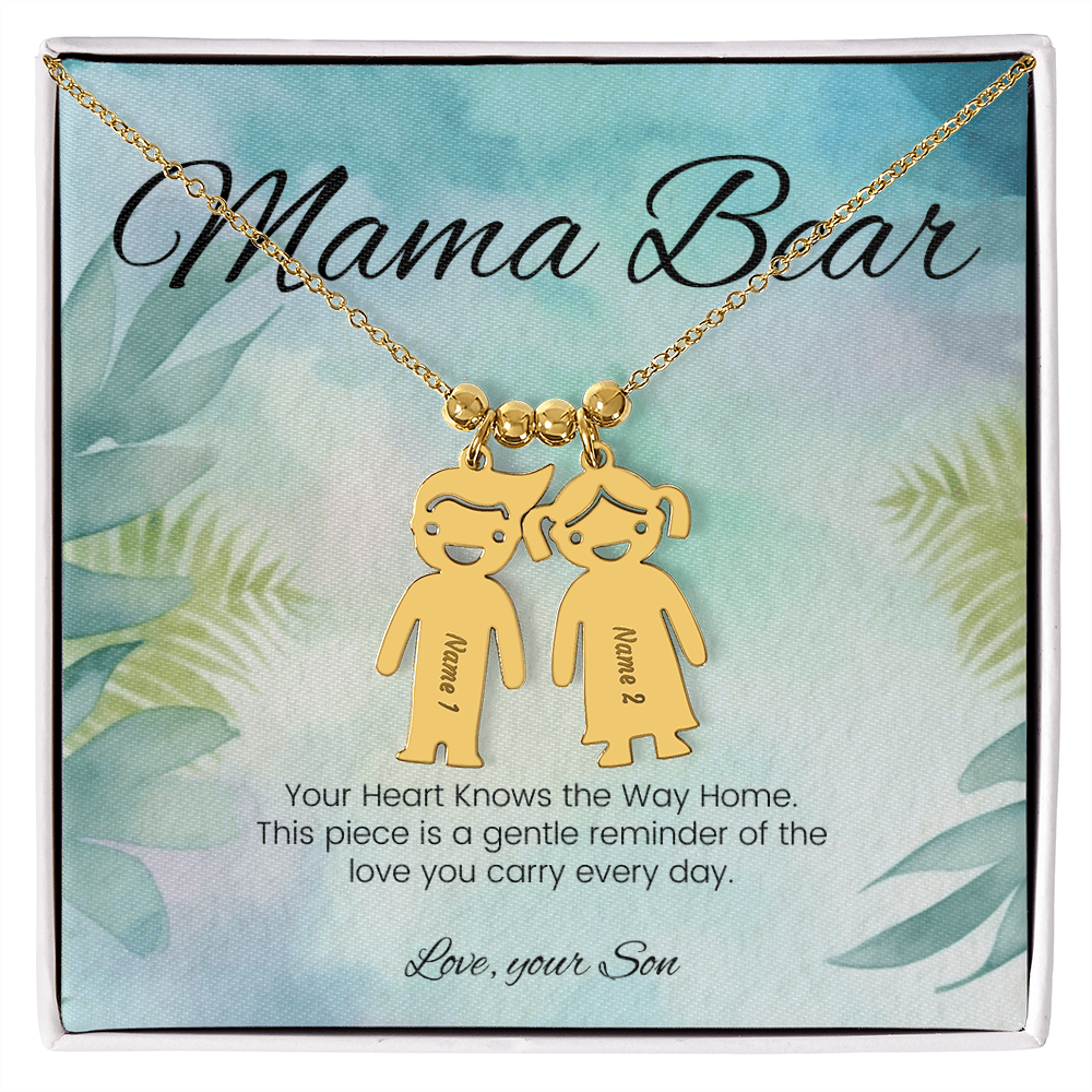 Custom keepsake necklace – engraved kids name charm saying “Your Heart Knows The Way Home”