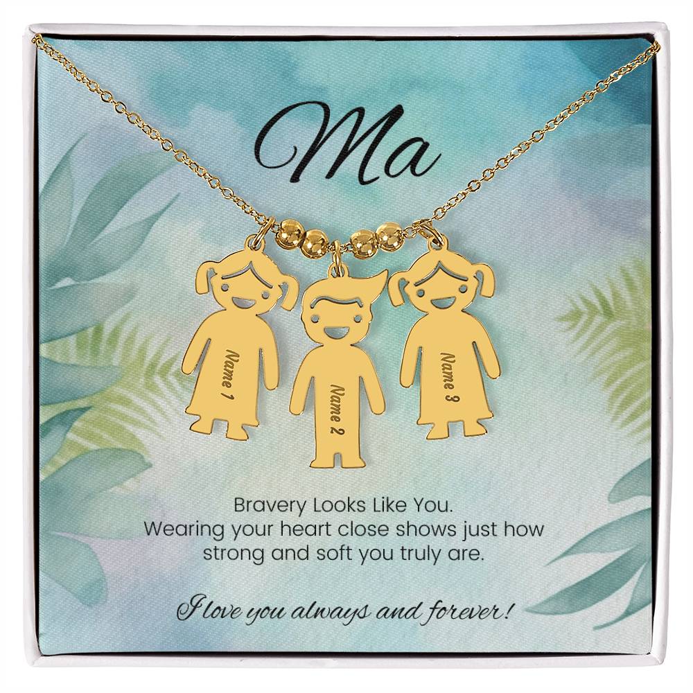 Bravery looks like you strength-inspired engraved kids charm necklace for moms or caregivers - MySisterIsASurvivor