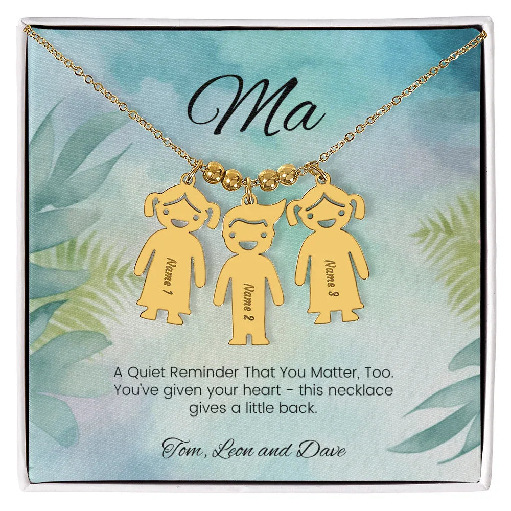 A Quiet Reminder - Engraved Kids Charm Necklace for Mom or Grandma