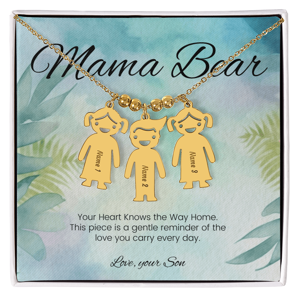 Custom keepsake necklace – engraved kids name charm saying “Your Heart Knows The Way Home”