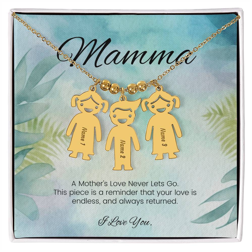 A mother’s love never lets go engraved kids charm necklace custom gift for mom or grandma - MySisterIsASurvivor