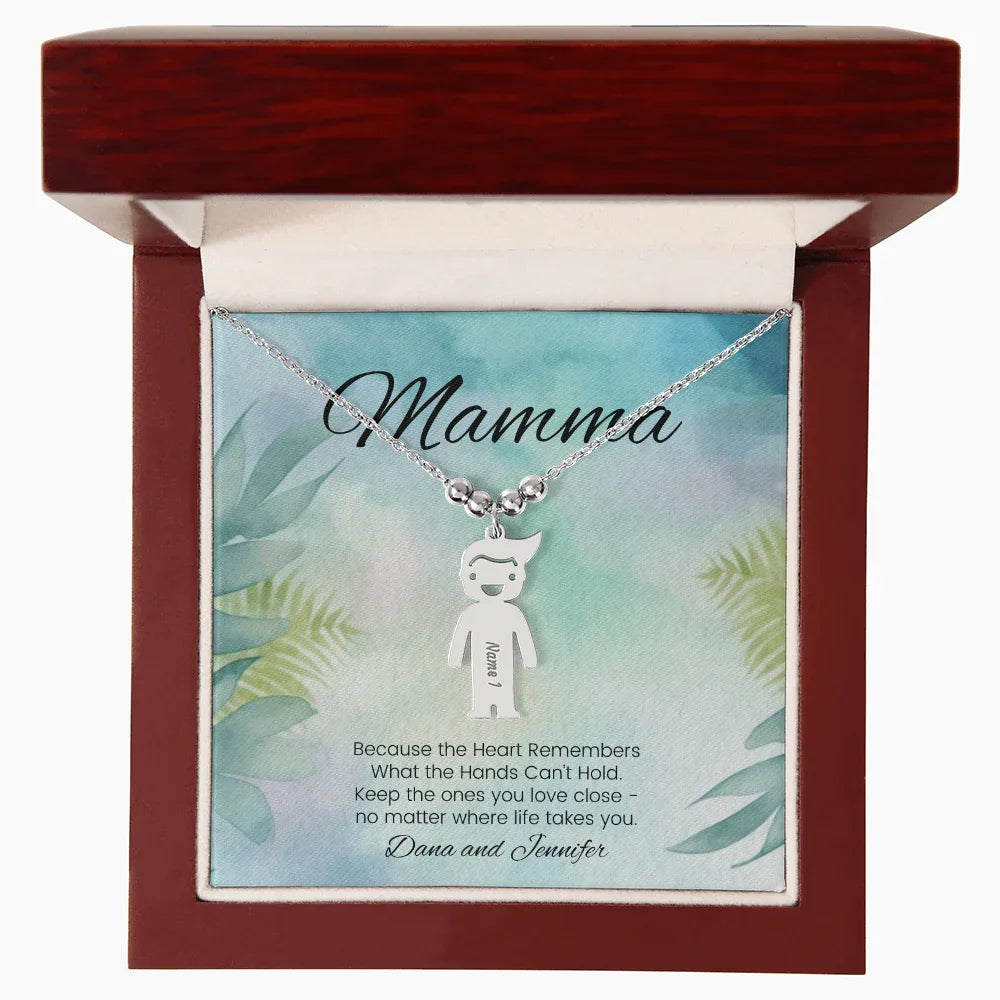 Because The Heart Remembers - Engraved Kids Charm Necklace for Mom or Grandma