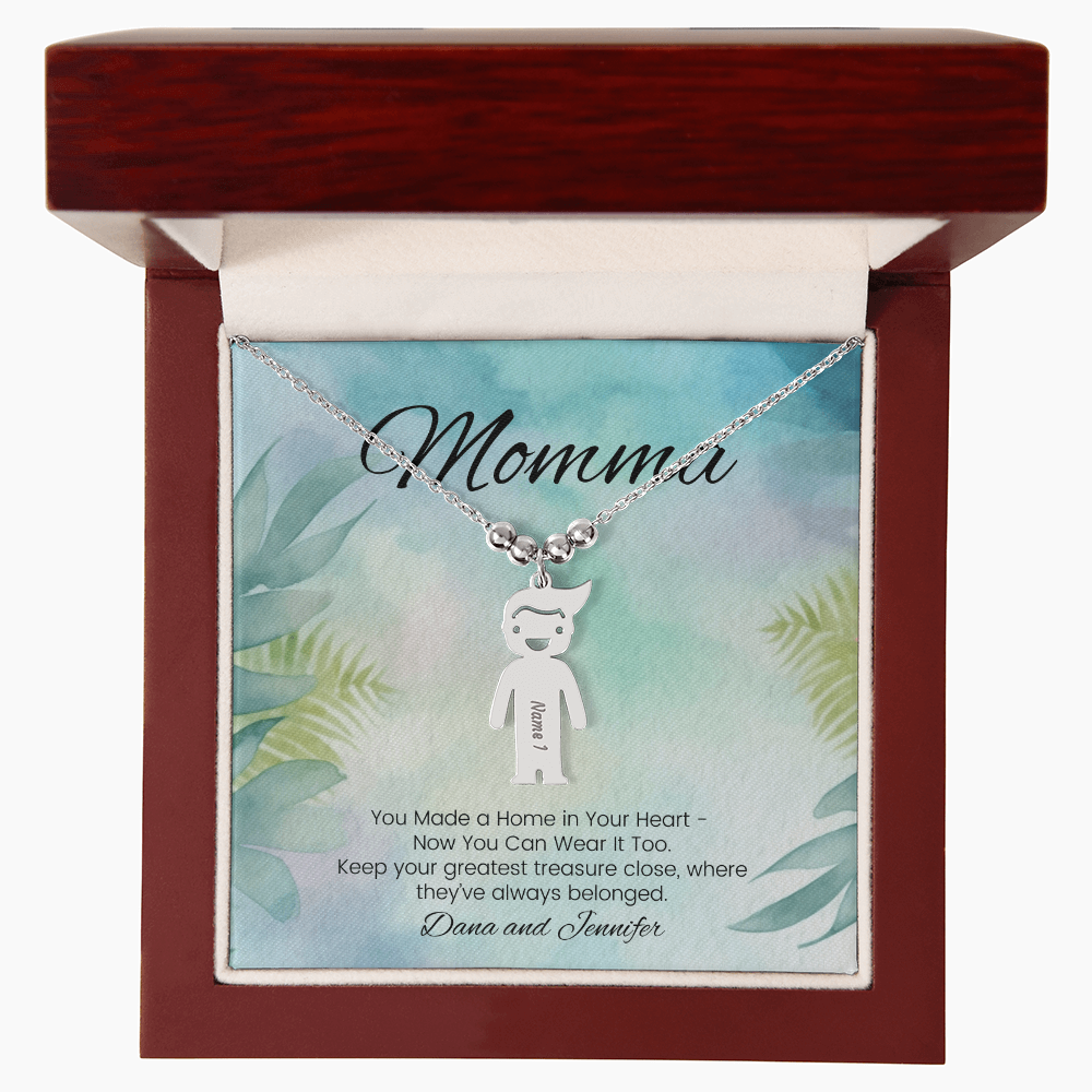 Custom necklace with kids’ names – engraved with message “You Made a Home in Your Heart”
