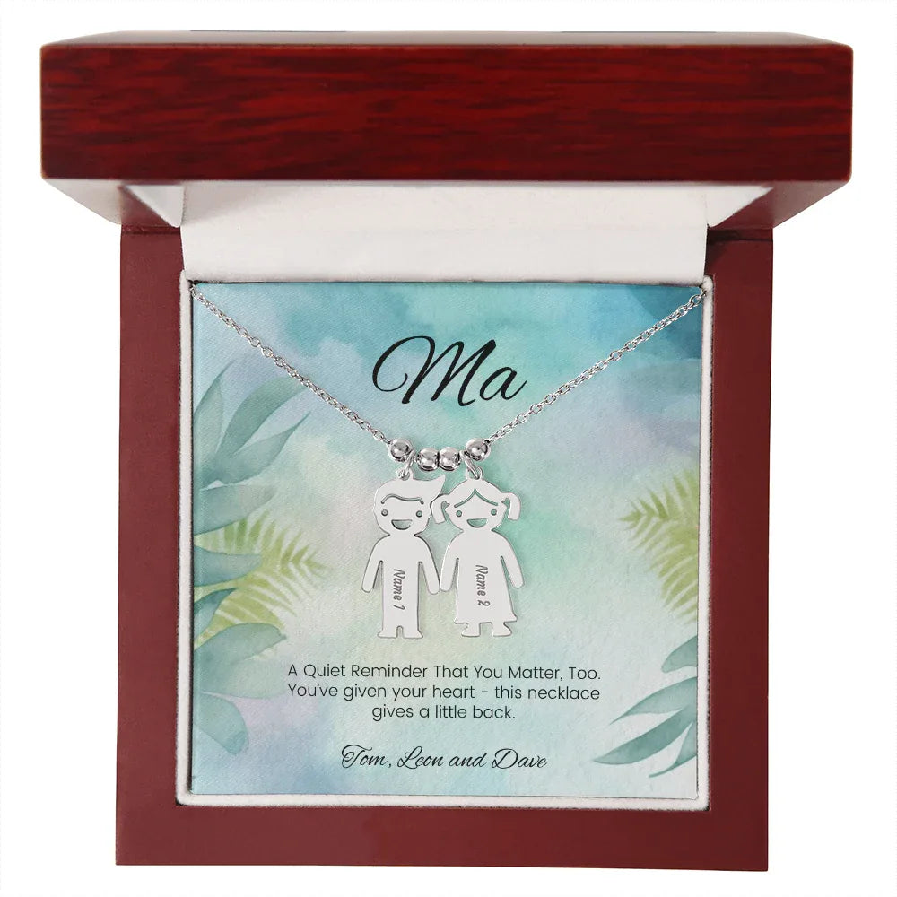 A Quiet Reminder - Engraved Kids Charm Necklace for Mom or Grandma