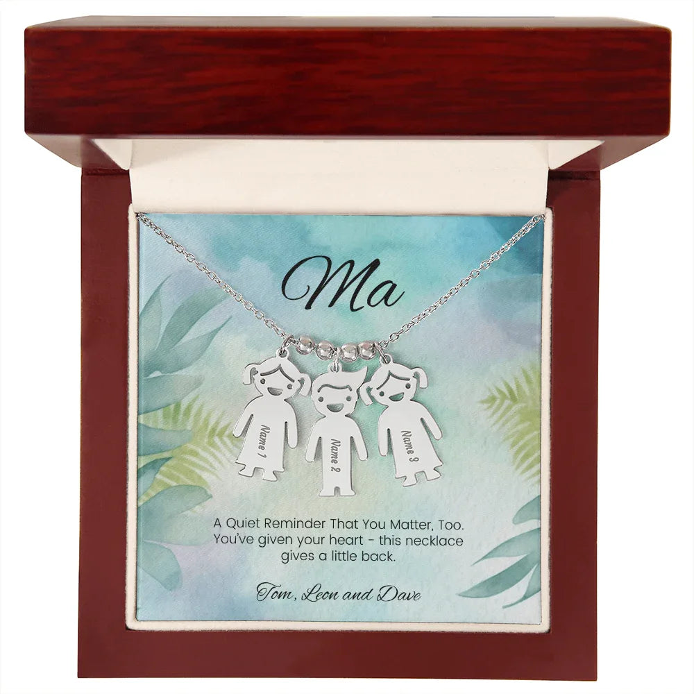 A Quiet Reminder - Engraved Kids Charm Necklace for Mom or Grandma