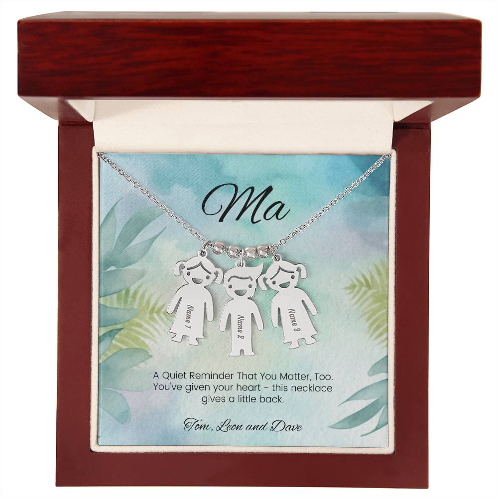 Quiet reminder you matter too engraved kids charm necklace personalized gift for moms - MySisterIsASurvivor