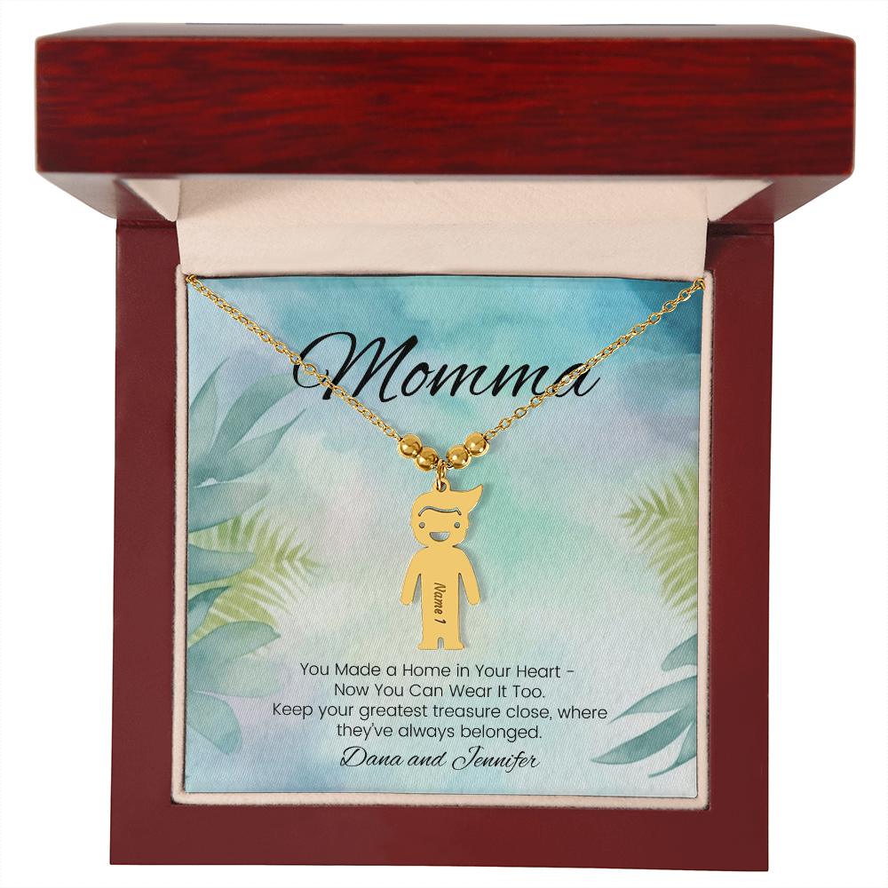 Custom necklace with kids’ names – engraved with message “You Made a Home in Your Heart”