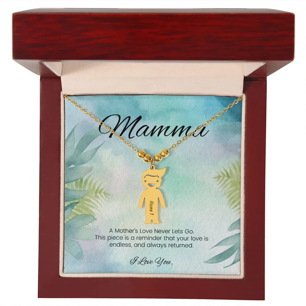 A Mother's Love Never Lets Go - Engraved Kids Charm Necklace for Grandma or Caregiver