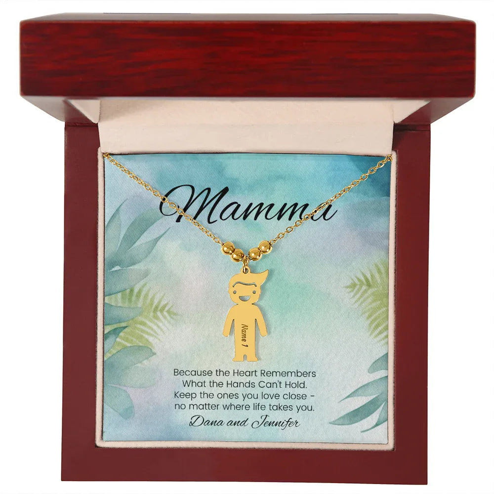 Because The Heart Remembers - Engraved Kids Charm Necklace for Mom or Grandma