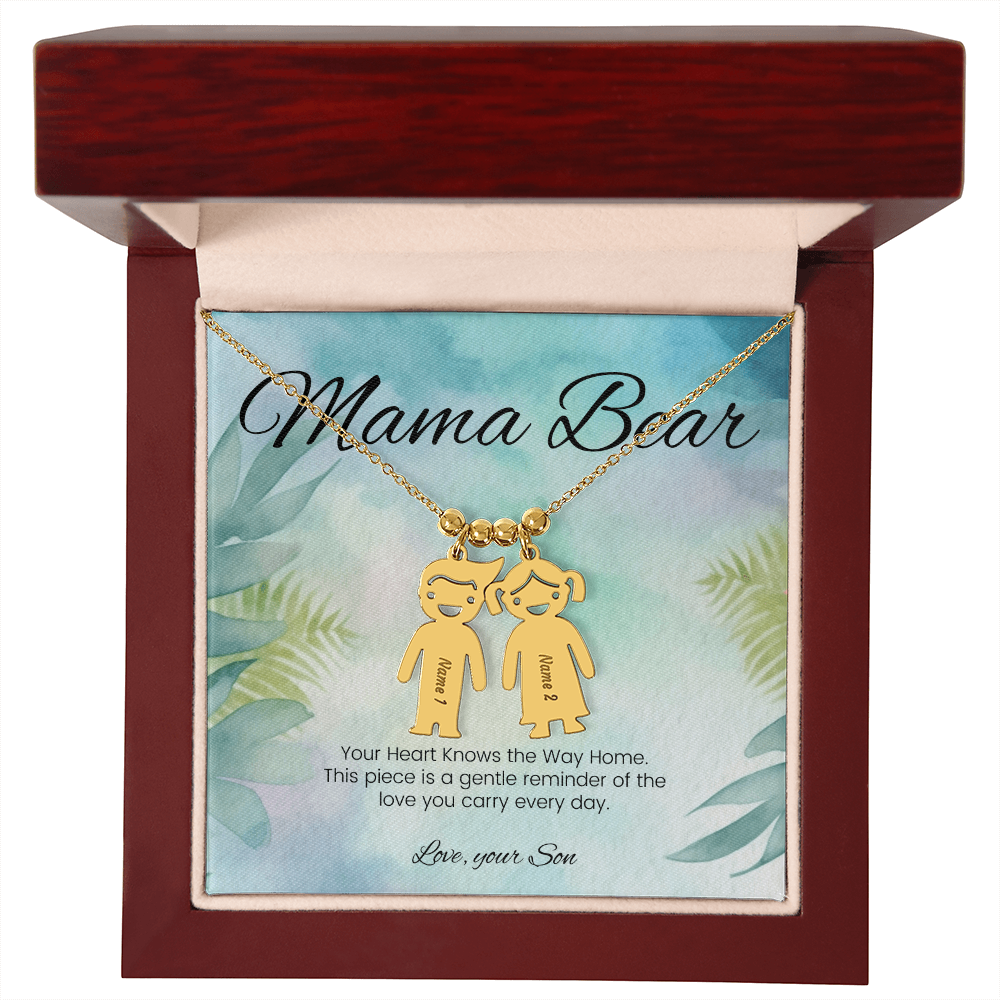Custom keepsake necklace – engraved kids name charm saying “Your Heart Knows The Way Home”