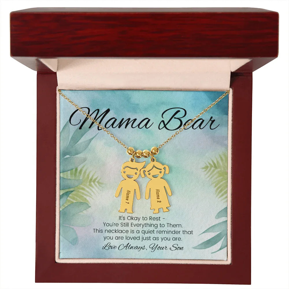 It's Okay To Rest - Engraved Kids Charm Necklace for Mom or Caregiver