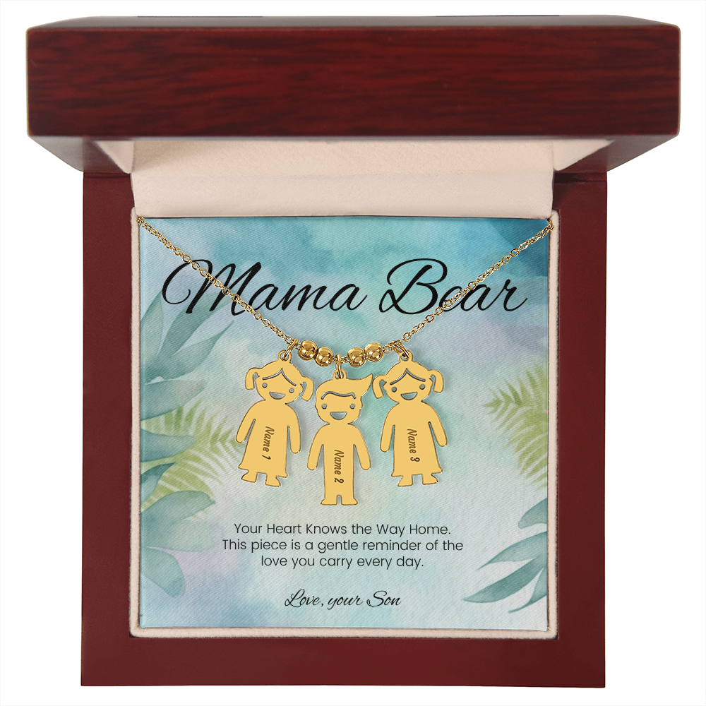 Custom keepsake necklace – engraved kids name charm saying “Your Heart Knows The Way Home”