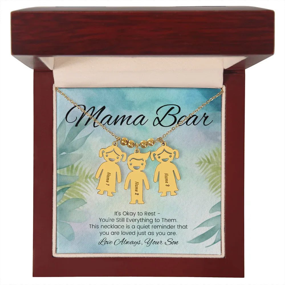 It's Okay To Rest - Engraved Kids Charm Necklace for Mom or Caregiver