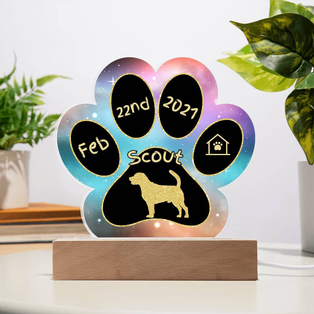 7" Acrylic Paw Print Plaque - Beagle Personalized Dog Gotcha Day Gift - Doggie Welcome Home Present